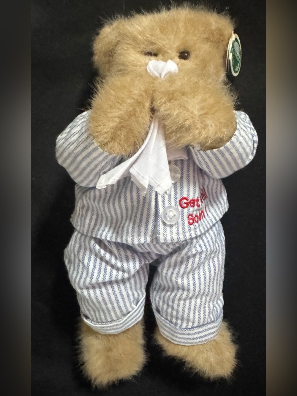 Get Well Plush Teddy Bear in Tan with Blue-Striped Pajamas